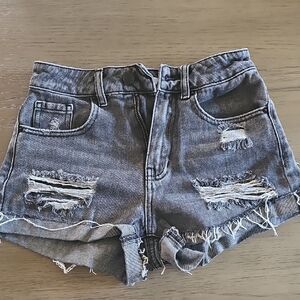 Distressed Gray Denim Shorts